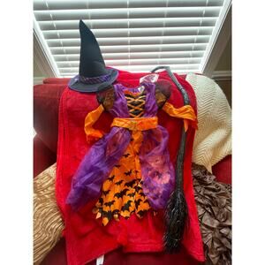 Syncfun Halloween Girls size 3T Light up Starry Witch Costume with hat and broom